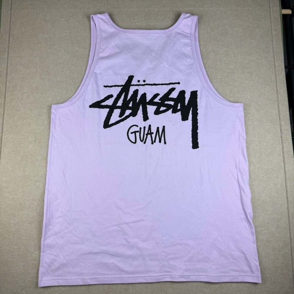 Stussy Guam Tank Top Mens XL Lilac Purple Streetwear Graphic Logo Sleeveless Tee